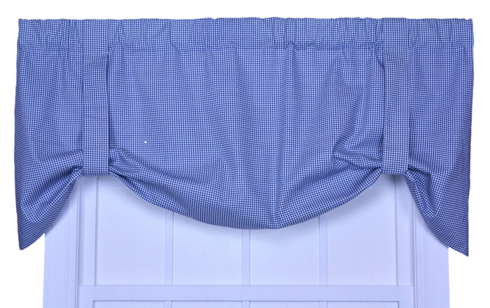 Logan Gingham Check Print Tie-Up Valance Window Curtain, 60x24 Blue by Vanessa Jane