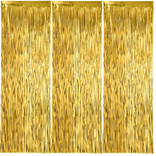 Calmi Halloween Foil Fringe Curtain Backdrop 6.6x3.3ft Orange Purple Black 3Pack by Deal US
