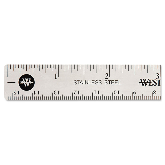 Westcott Stainless Steel Office Ruler With Non Slip Cork Base, Standard/Metric, 6" Long