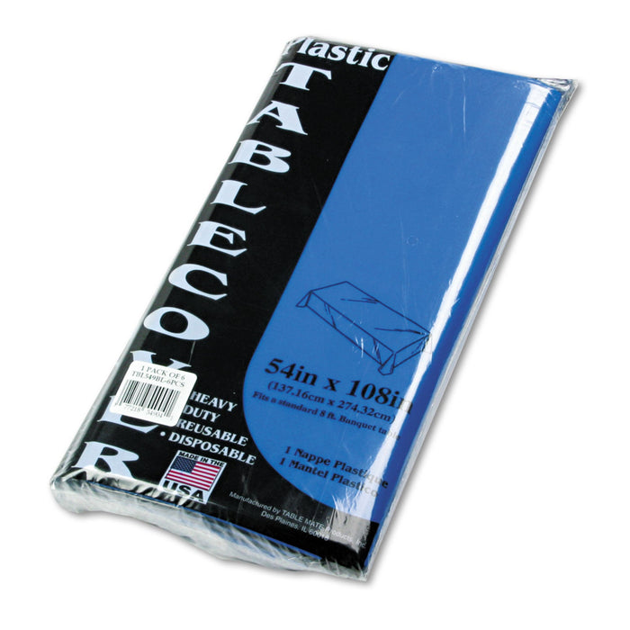 Tablemate Table Set Rectangular Table Cover, Heavyweight Plastic, 54" x 108", Blue, 6/Pack