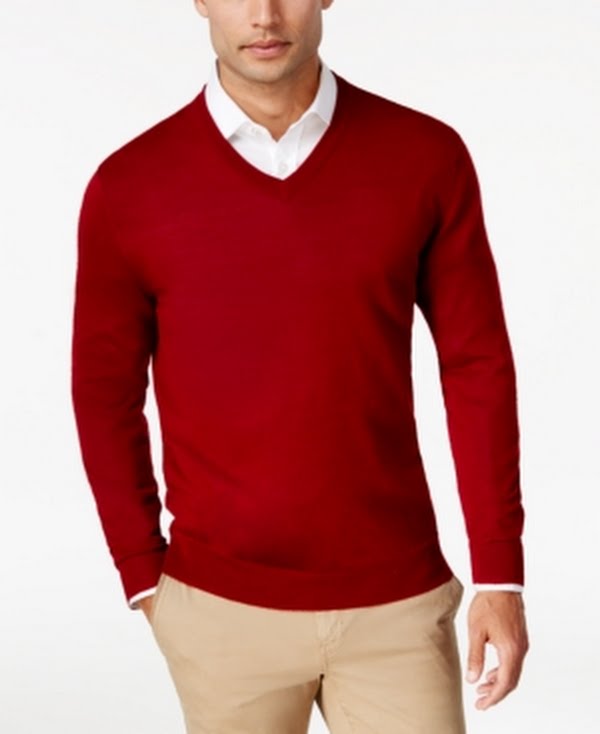 Club Room Mens Solid V-Neck Merino Wool Blend Sweater, Size Small by Vanessa Jane
