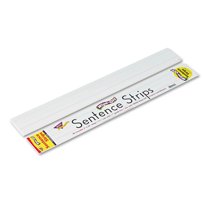 TREND Wipe-Off Sentence Strips, 24 x 3, White, 30/Pack