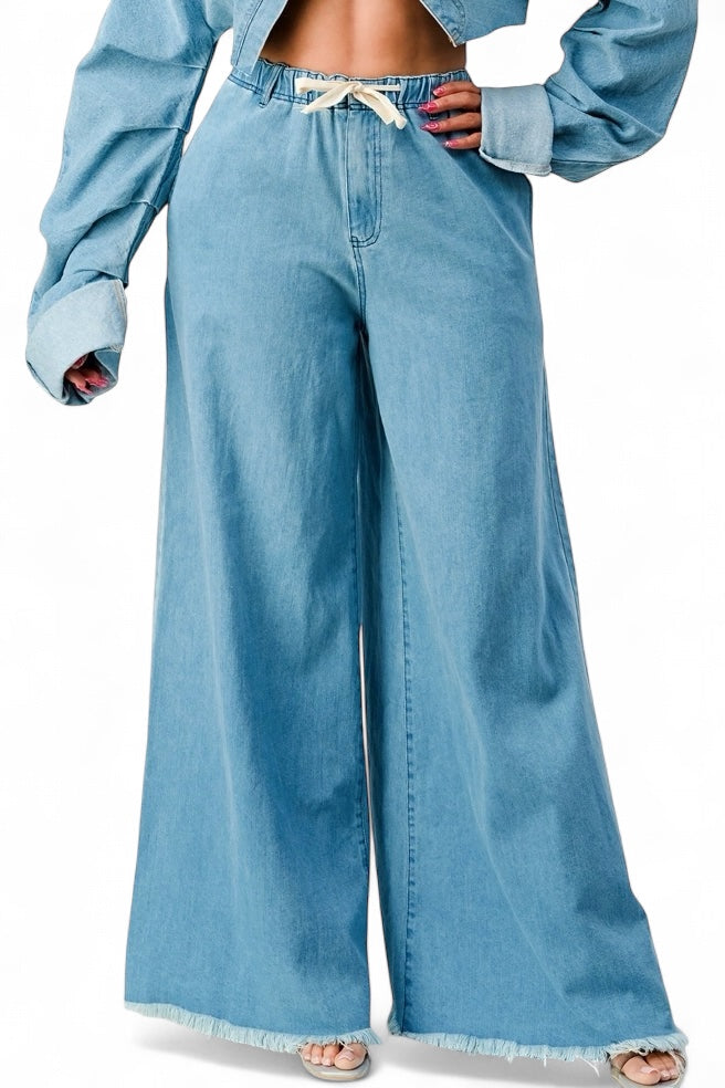 Wide Leg Denim Pants- Denim by The House of Stylez