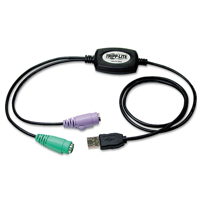 Tripp Lite USB to PS/2 Adapter for Keyboard and Mouse, USB-A Male to (2) PS/2 Female, 18"