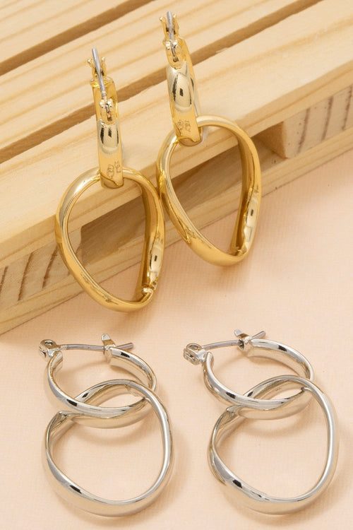 Gold Dipped Irregular Double Hoop Dangle Earrings by Boutique 23