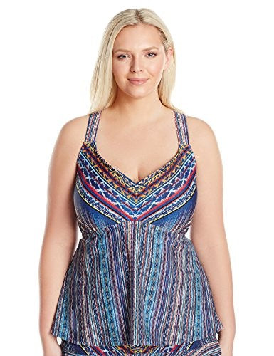 Jessica Simpson Womens Plus Size Dusty Road Denim-Inspired Cross Back Tankini,OX by Vanessa Jane