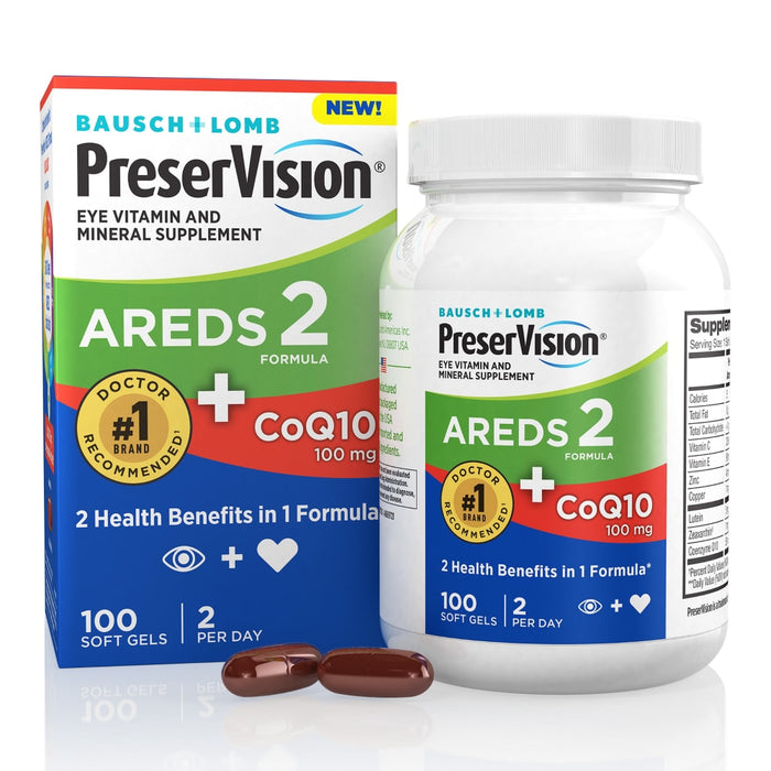 PreserVision AREDS 2 Eye Vitamins With CoQ10 For Heart Health, Lutein, Zeaxanthin, Vitamin C & E, Zinc, Copper, 100 Softgels by Pasteur Pharmacy