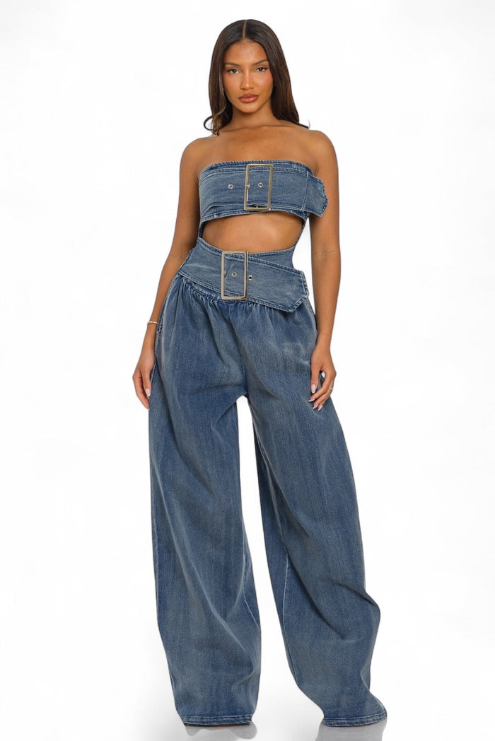 Denim Diva Belted Jumpsuit by The House of Stylez