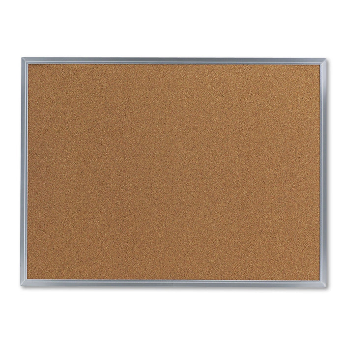 Universal Bulletin Board, Natural Cork, 24 x 18, Satin-Finished Aluminum Frame
