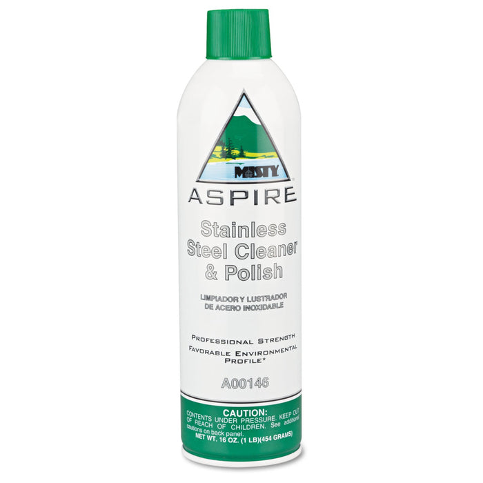 Misty Aspire Stainless Steel Cleaner and Polish, Lemon Scent, 16 oz Aerosol Spray, 12/Carton