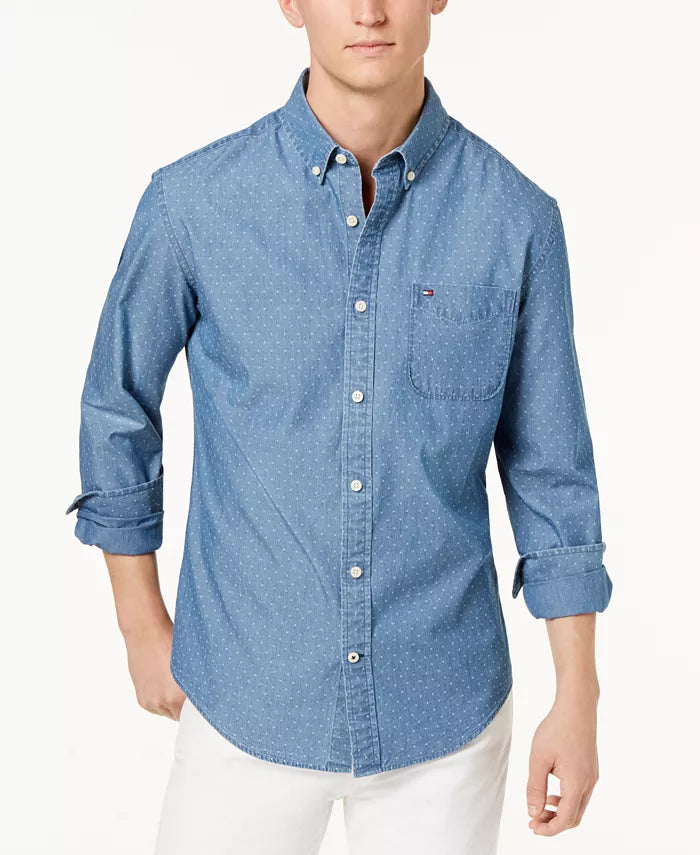 Tommy Hilfiger Mens Classic Fit Dobby Denim Oxford Shirt by Vanessa Jane