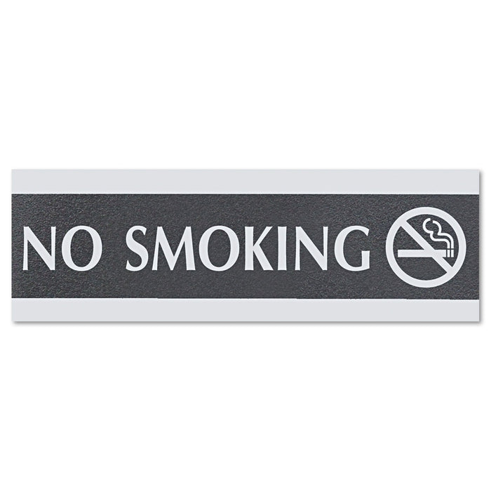 Headline Century Series Office Sign, NO SMOKING, 9 x 3, Black/Silver