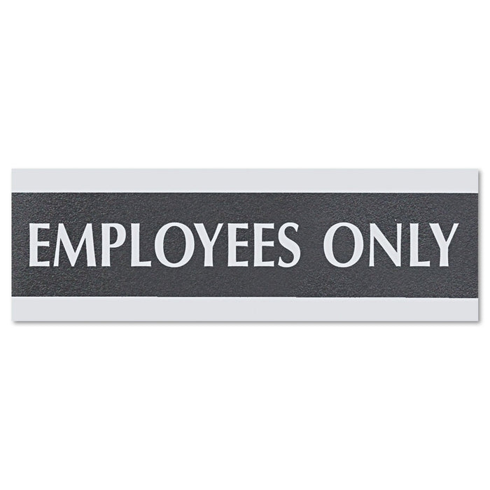 Headline Century Series Office Sign, EMPLOYEES ONLY, 9 x 3, Black/Silver