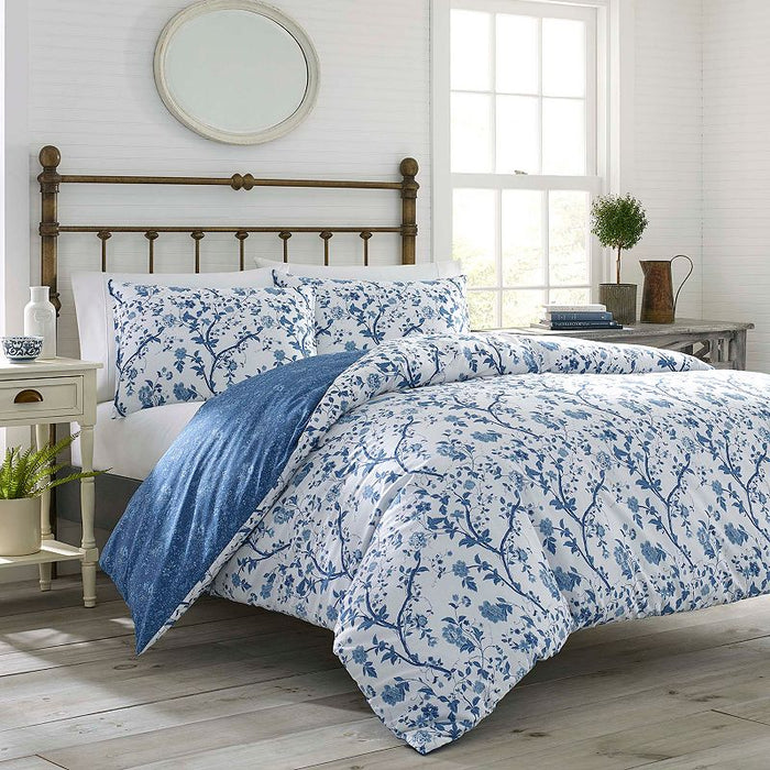 Laura Ashley Elise Cotton Reversible 2 Piece Duvet Cover Set, Twin - Blue by Vanessa Jane