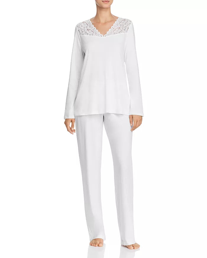 Hanro Womens Moments Long Sleeve Pajama Set in White, Size Small by Vanessa Jane