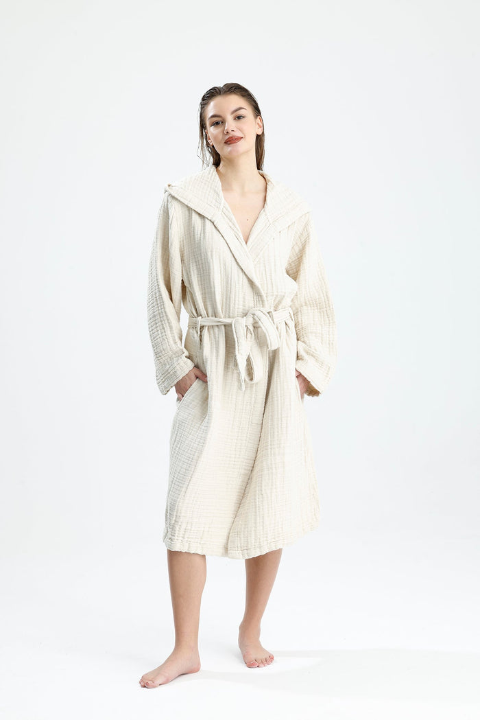 Muslin Beige Bathrobe by NoaPure.com