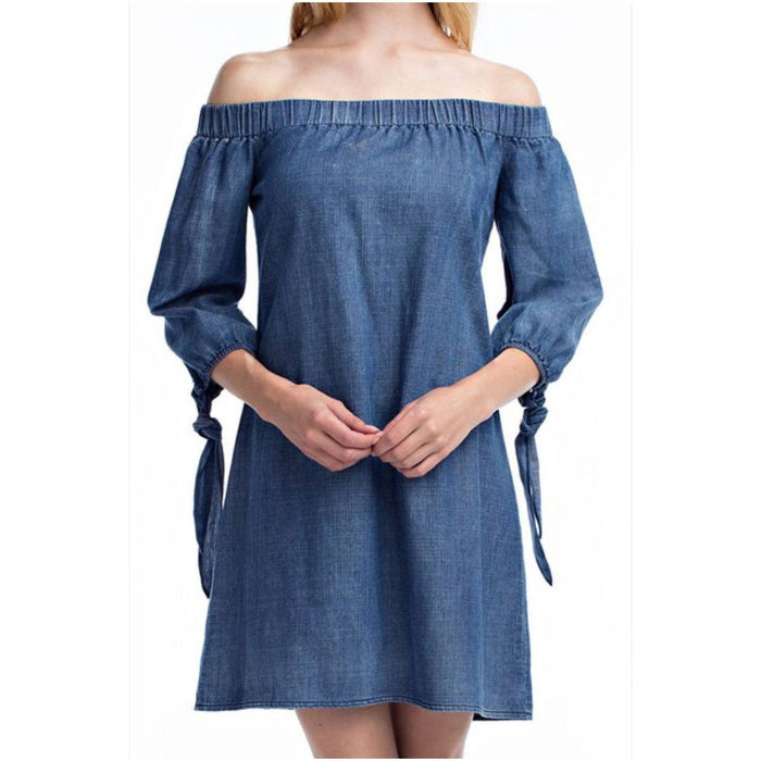 Denim Off The Shoulder Dress by The House of Stylez