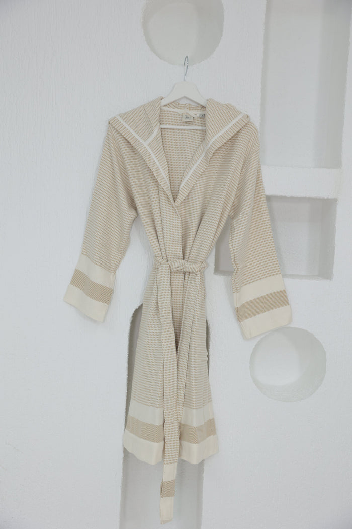Cotton Yellow & White Bathrobe by NoaPure.com