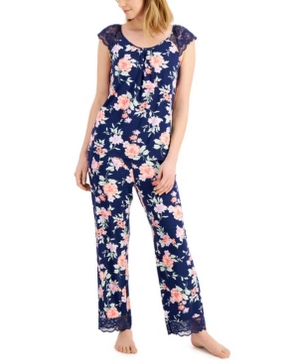 Charter Club Lace Trim Floral Short Sleeve Top and Pants 2-PC Pajama Set by Vanessa Jane