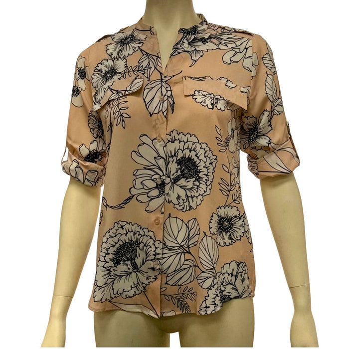 Calvin Klein Printed Tab-Sleeve Top Blush Floral, Size XS by Vanessa Jane