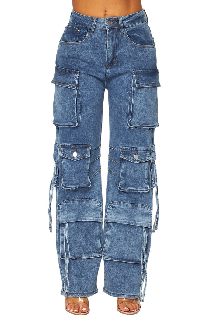 Multi Pocket Denim Cargo Pants by The House of Stylez