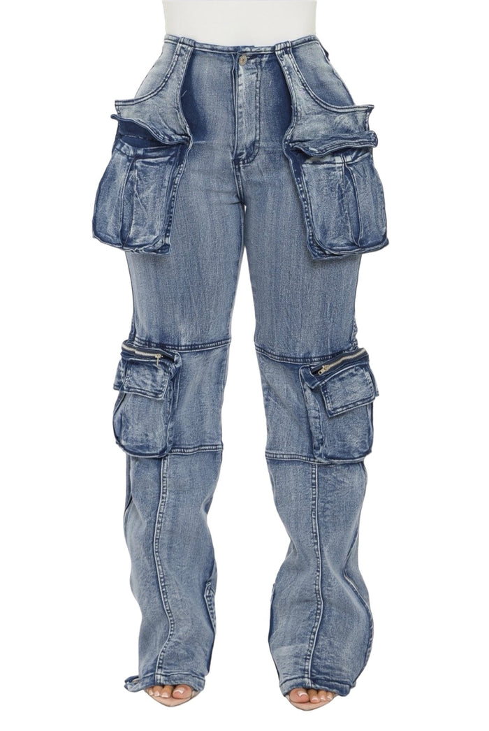 Acid Wash Cargo Denim Pants by The House of Stylez