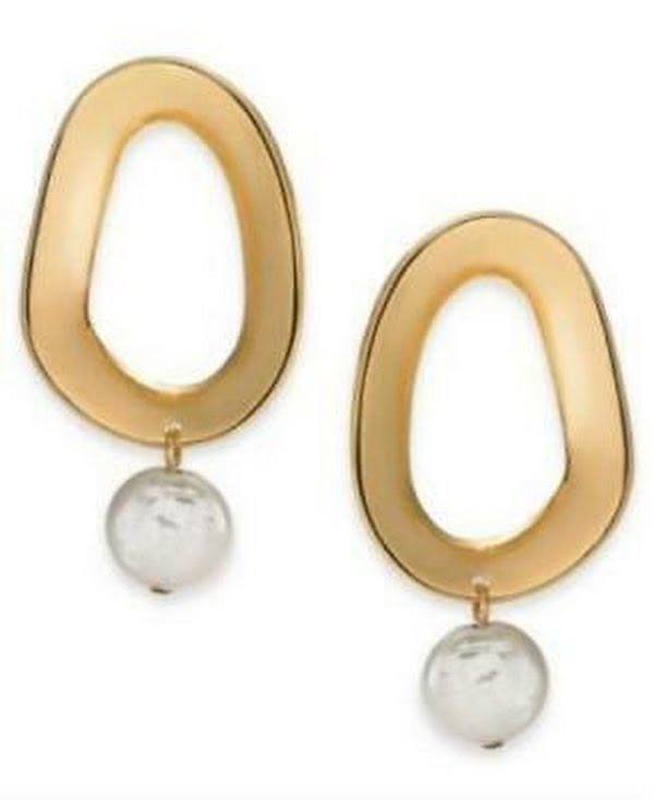 Alfani Gold-Tone Link and Imitation Pearl Drop Earrings by Vanessa Jane
