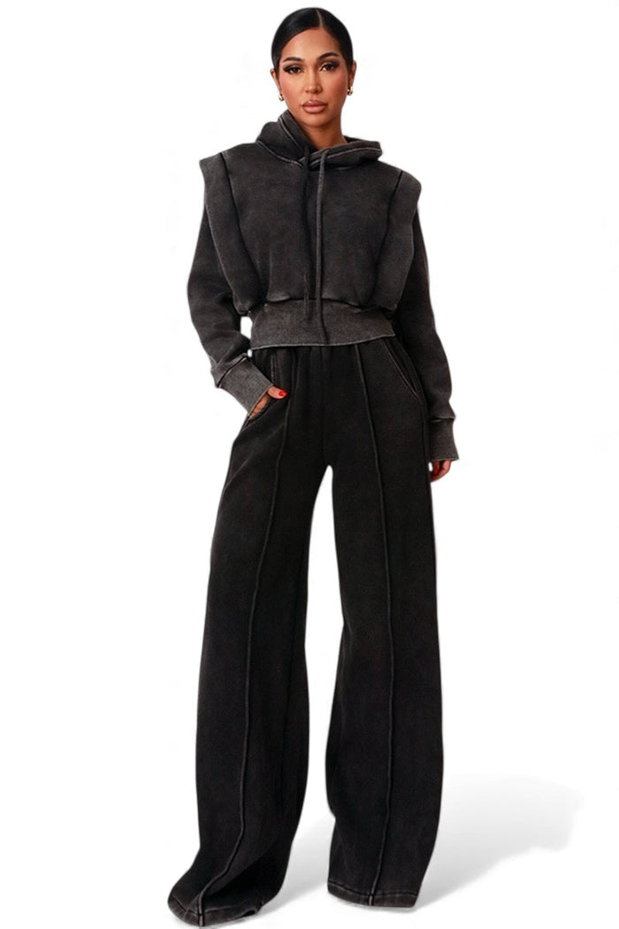 Crop Hoodie And Wide Leg SweatSuit by The House of Stylez