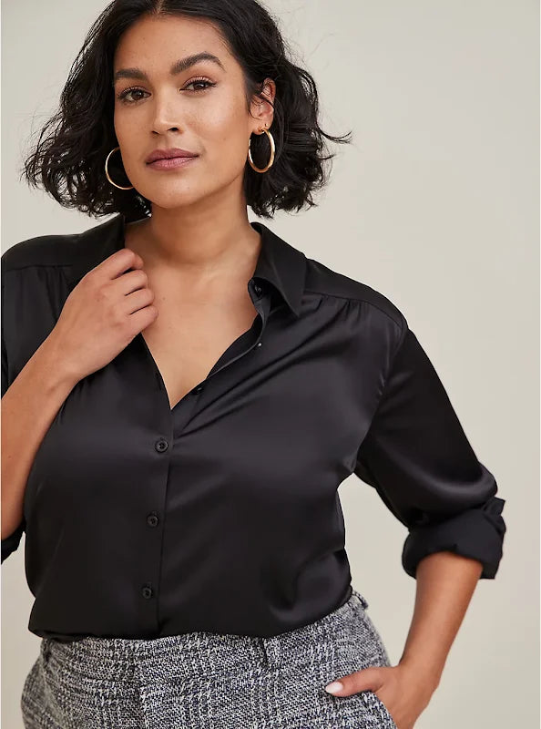 LoveFire Trendy Plus Size Hammered-Satin Button-Down Blouse by Vanessa Jane