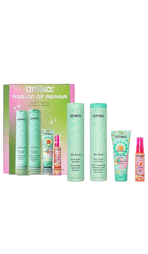Amika Realm Of Repair Kit - The Kure Shampoo 9.2oz The Kure Conditioner 9.2oz The Kure Mask 3.3oz The Wizard Primer 1oz by Nava Beauty