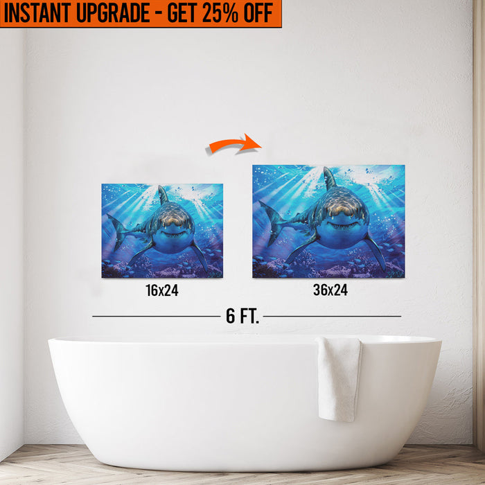 Upgrade Your 24x16 Inches 'Underwater White Shark' Canvas To 36x24 Inches by Tailored Canvases