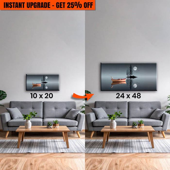 Upgrade Your 20x10 Inches 'Modern Minimalist Night Lake Wall Art' Canvas To 48x24 Inches by Tailored Canvases