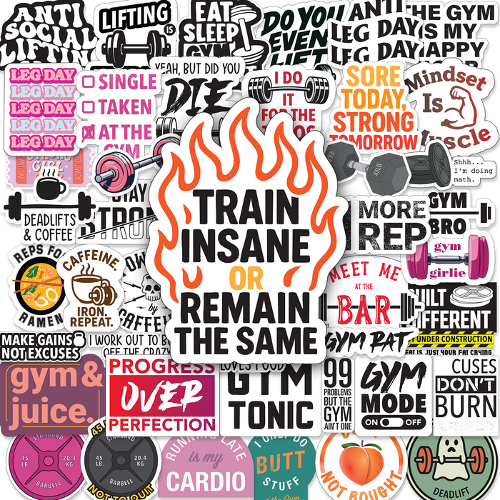 Gym Stickers 45 Pack - Workout Stickers for Water Bottle, Fitness Planner Stickers, Exercise Motivation Stickers - Waterproof Glossy Vinyl Aesthetic Stickers for Laptop, Gym Decor, Fitness Gifts by BLAUBECK