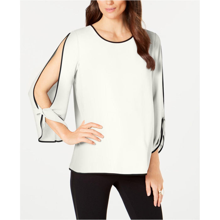 Alfani Piped Split-Sleeve Top, White, Size XL by Vanessa Jane