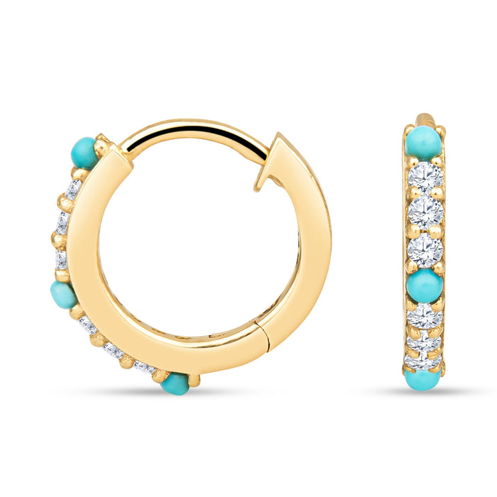 Ashton 14K Gold Turquoise Huggies with White Diamonds by Christina Greene