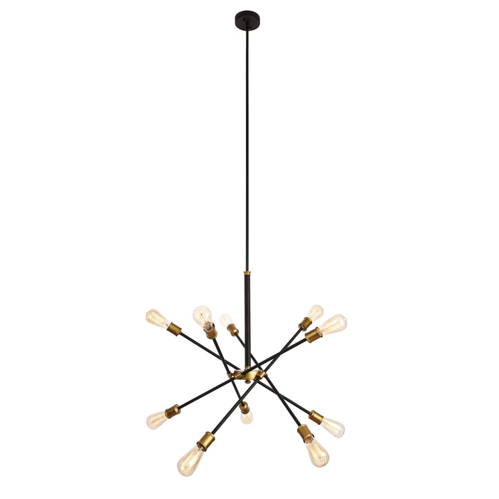 Elegant Lighting Axel 10 Light Chandelier in Black and Brass by Vanessa Jane
