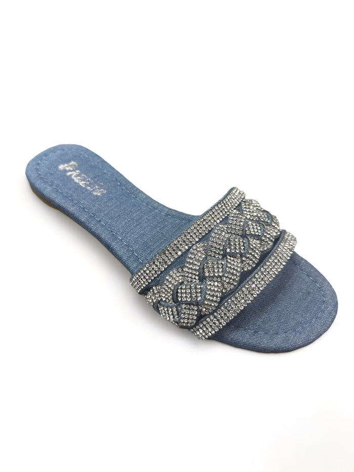Denim Rhinestone Flats by The House of Stylez