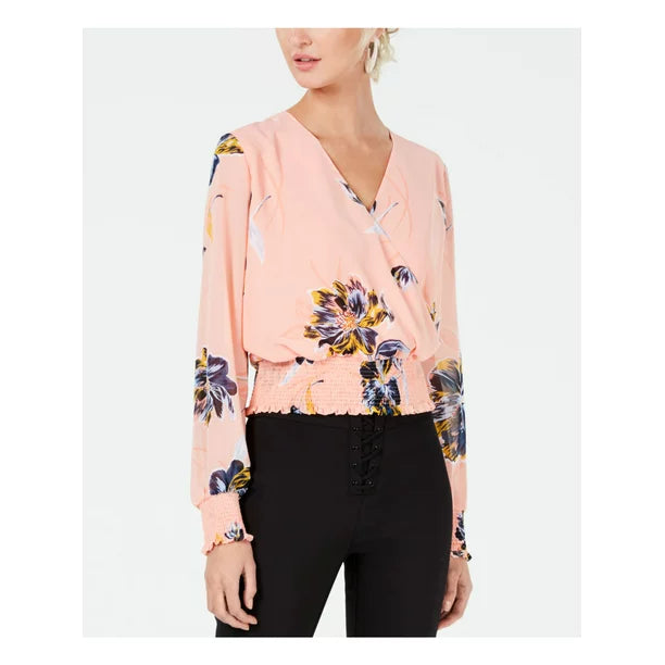 Bar III Pink/Floral Chiffon Blouse Top, Size Medium by Vanessa Jane