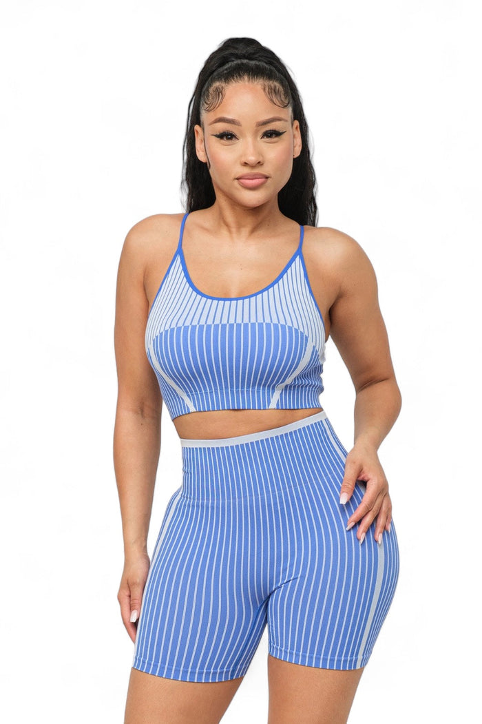 Seamless Striped Top and Biker Shorts Set by The House of Stylez