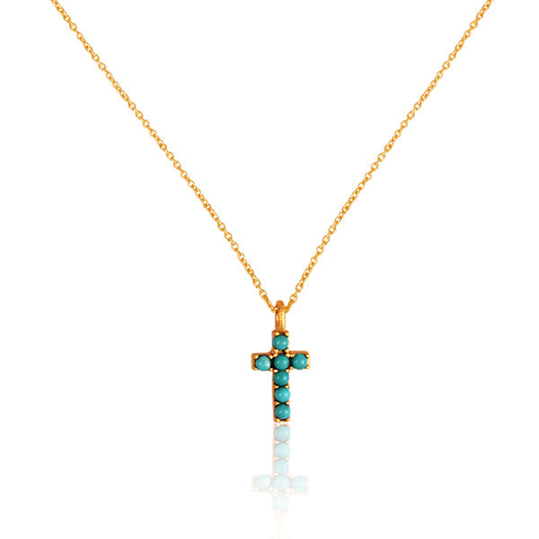 Dainty Turquoise Cross Necklace by Christina Greene