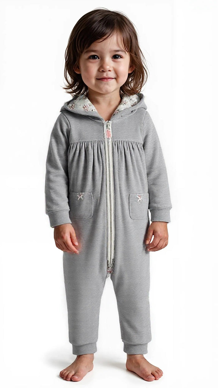 Baby Girl Carters Hooded Zip-Up Fleece Jumpsuit Gray Heather, Size 9 Months by Vanessa Jane