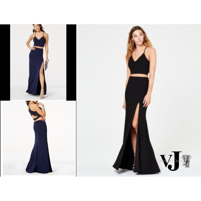 B Darlin Juniors 2-Pc. Lace-Back Slit Gown by Vanessa Jane