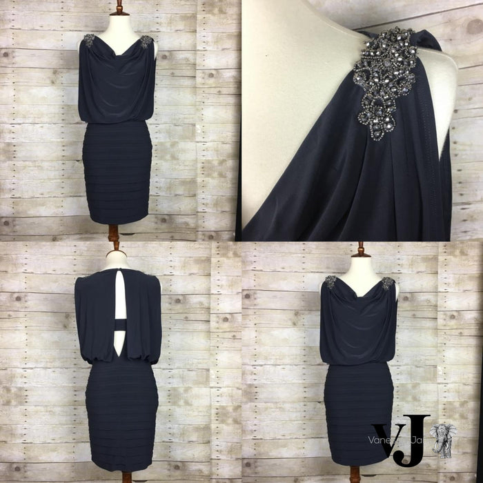 Cache Charcoal Gray Dress w/ Beaded Appliqué Size 4 by Vanessa Jane