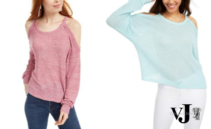 Freshman Juniors Waffle-Knit Cold-Shoulder Top by Vanessa Jane