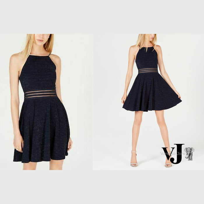 City Studios Juniors Metallic Lace Illusion Dress by Vanessa Jane