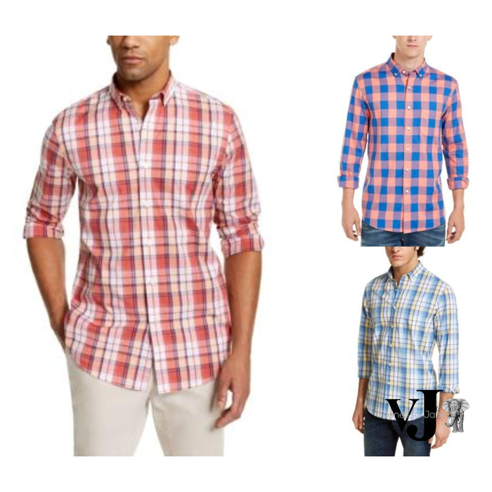 Club Room Mens Herringbone Plaid Pocket Shirt by Vanessa Jane