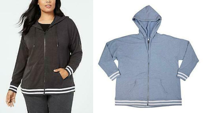 Ideology Women's Plus Varsity Stripe Heathered Hooded Jacket by Vanessa Jane