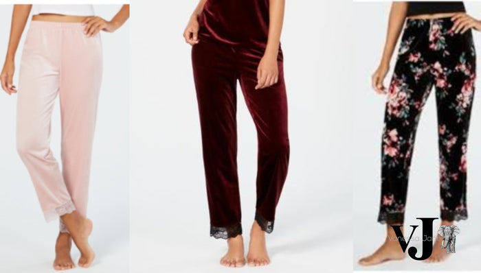 I.n.c. Lace-Trim Printed Velvet Pajama Pants by Vanessa Jane