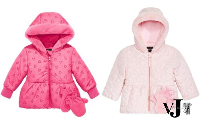 S Rothschild & Co Baby Girls Quilted-Heart Hooded Jacket & Mittens by Vanessa Jane