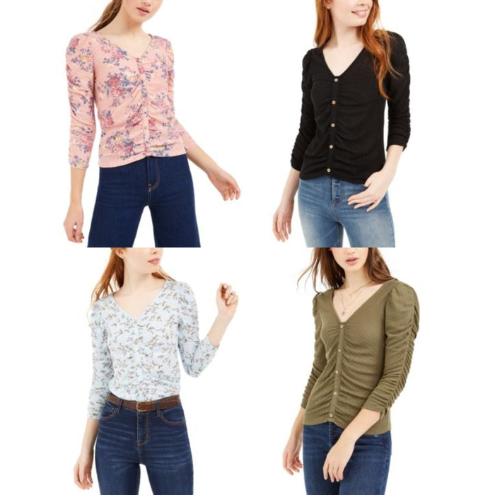 Crave Fame Juniors Ruched Textured Top by Vanessa Jane
